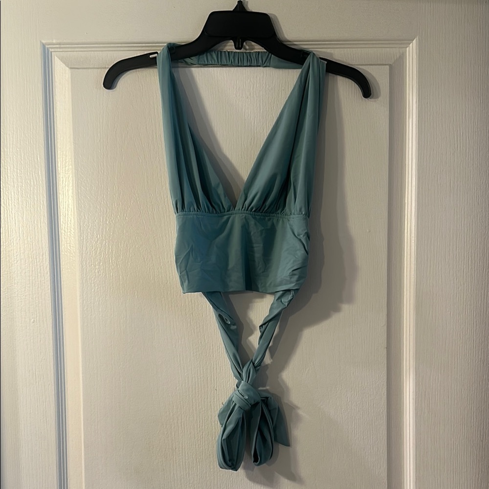 Teal Tie-Front Crop Top